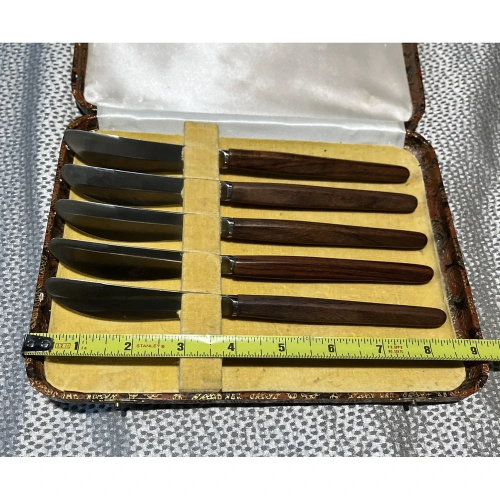 Set Of 5 Vintage Jordan Marsh Co. Sheffield Knife Cutlery Set Paisley Case